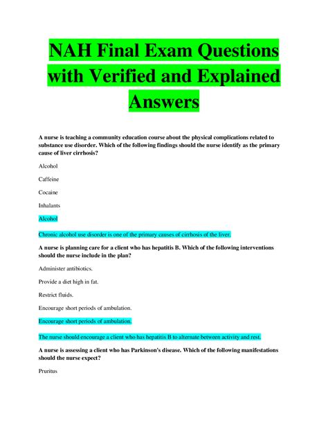 Nah Final Exam Questions With Verified And Explained Answers Browsegrades