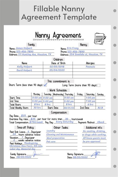 Nanny Agreement Form Fill Out And Sign Printable Pdf Template