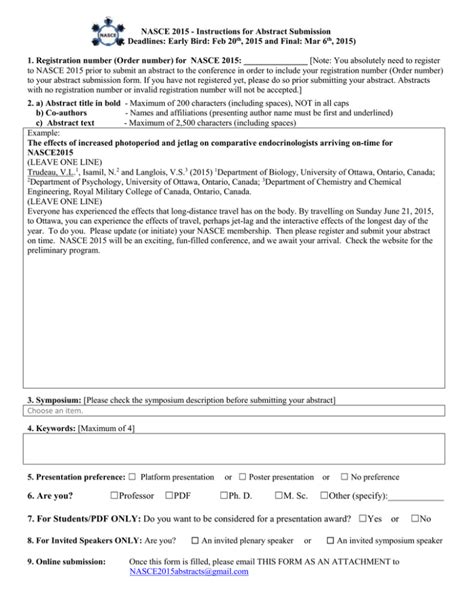 Nasce 2015 Instructions For Abstract Submission Deadlines