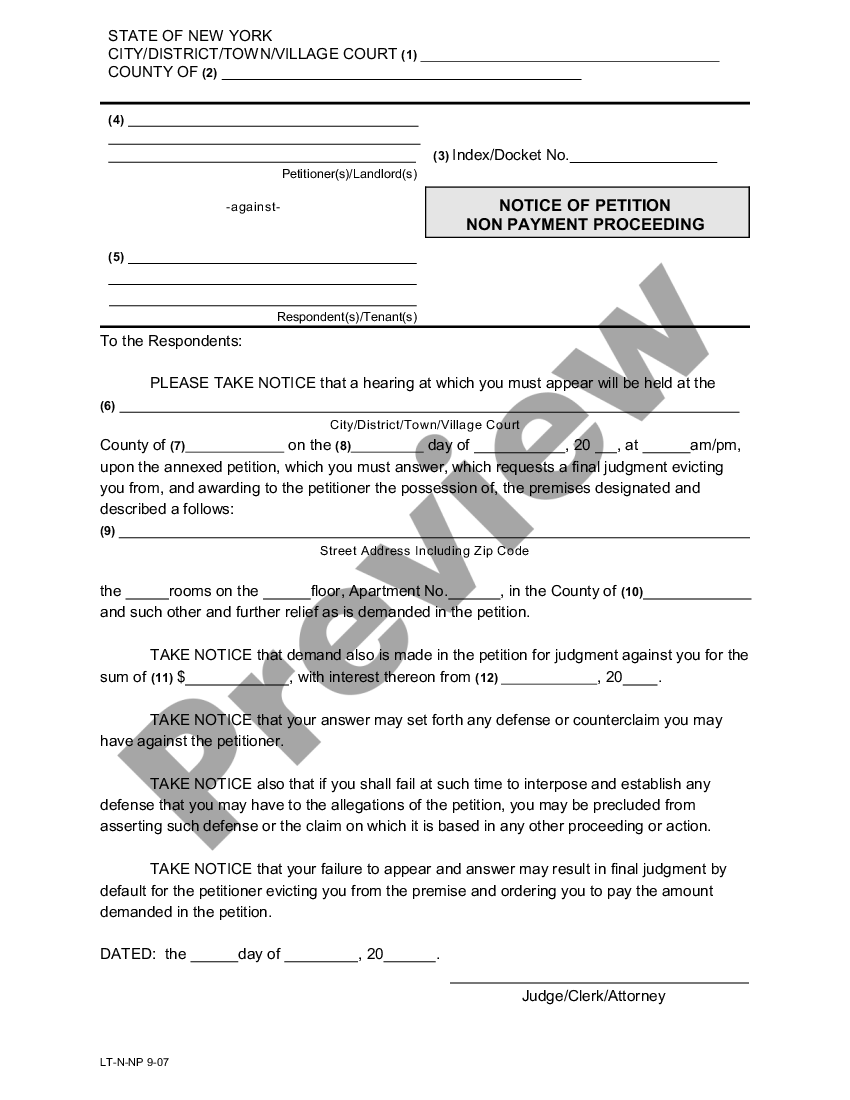 Nassau Eviction Forms Packet For Nonpayment Summary Proceedings For