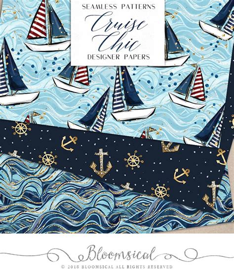 Nautical Digital Papers Cruise Vacation Chic Sea Boat Etsy