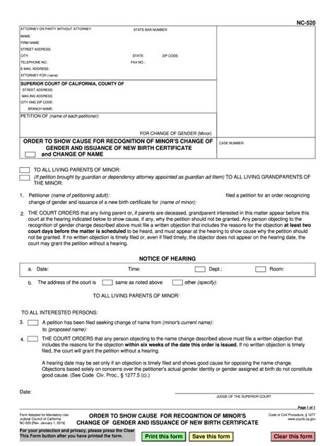 Nc 330 Order Recognizing Change Of Gender California Courts Form Fill