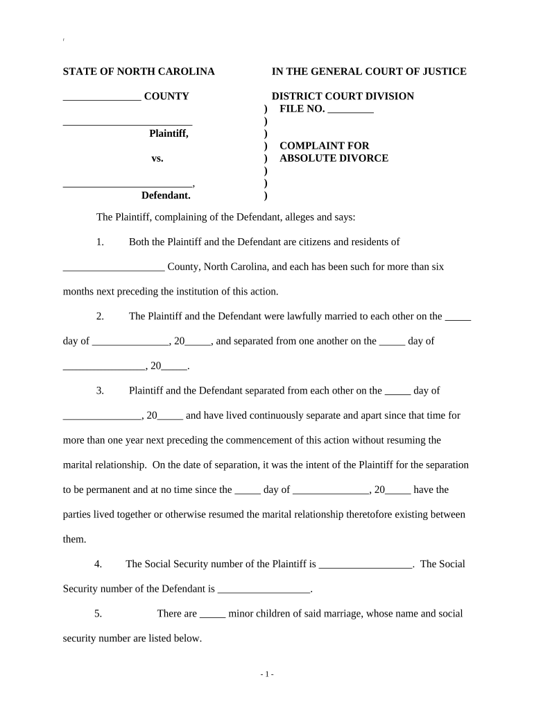 Nc Divorce Forms Pdf Secure Completion Airslate Signnow