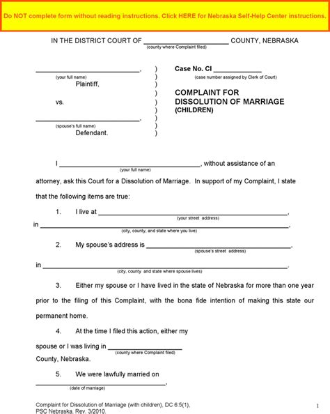 Nebraska Divorce Paperwork Forms