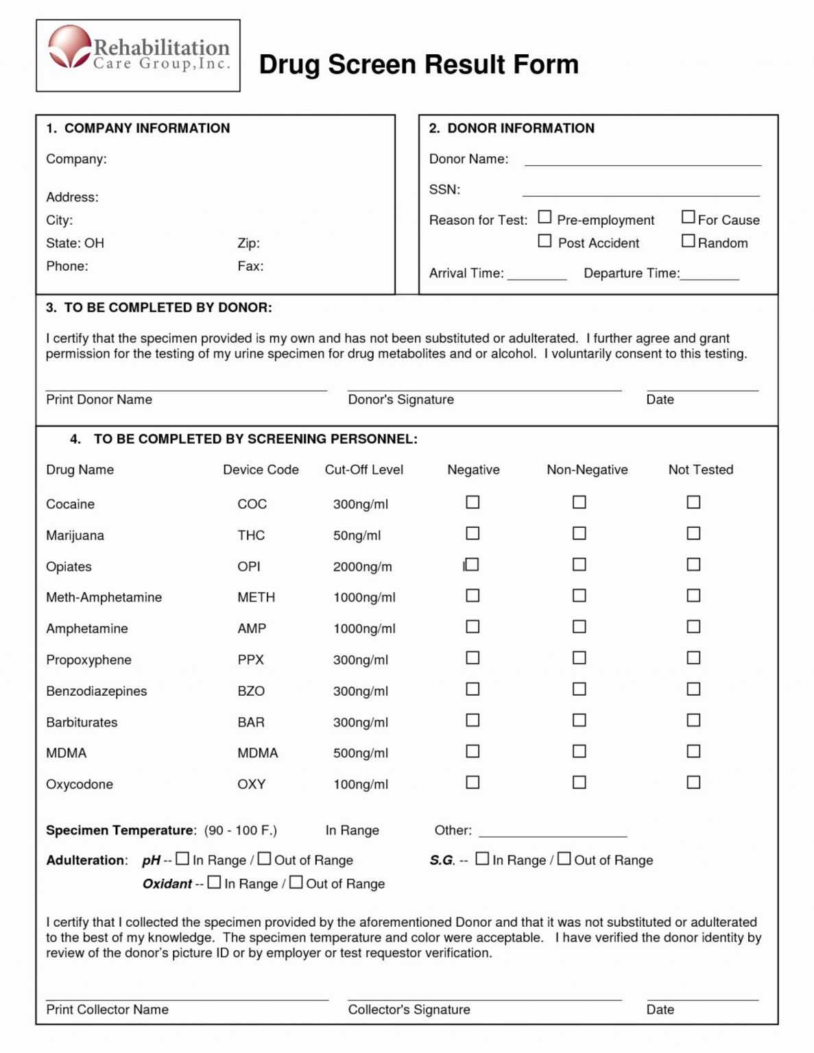 Negative Printable Drug Test Results Form Printable Word Searches