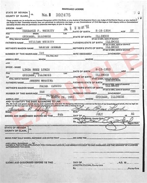 Nevada State Marriage License Template Italian