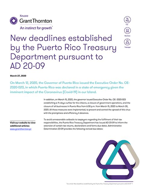 New Deadlines Established By The Puerto Rico Treasury Department