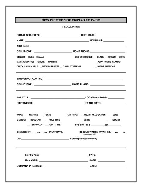 New Employee Form Fillable