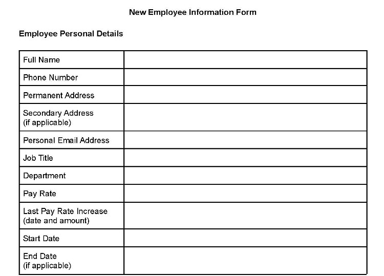 New Employee Information Sheet Template