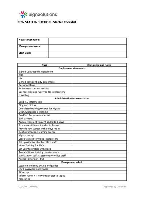 New Employee Starter Checklist Free Checklists Checklistables