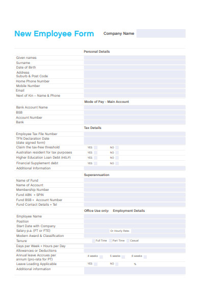 New Employee W 2 Forms