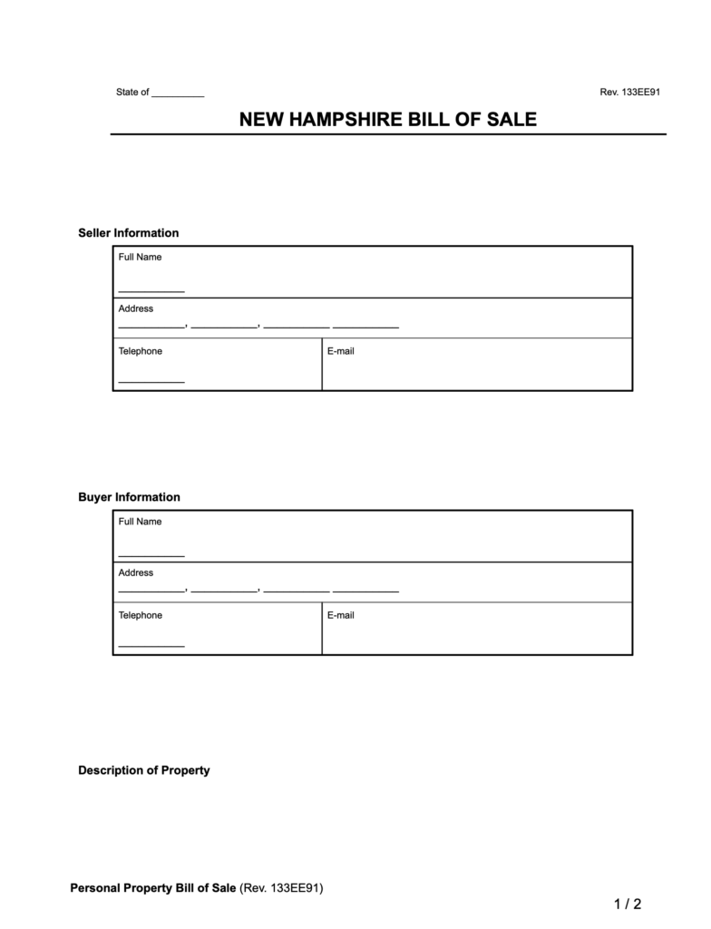 New Hampshire Bill Of Sale Form Templates Free Samples Pandadoc