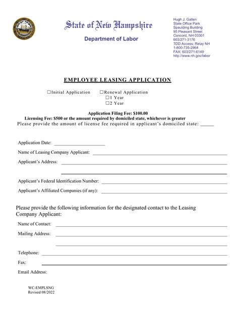 New Hampshire Restricted Employee Leasing Application Fill Out Sign