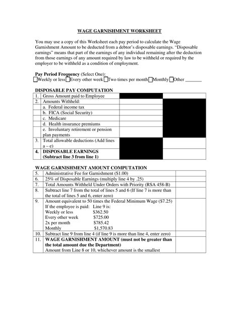 New Hampshire Wage Garnishment Worksheet Fill Out Sign Online And Download Pdf Templateroller