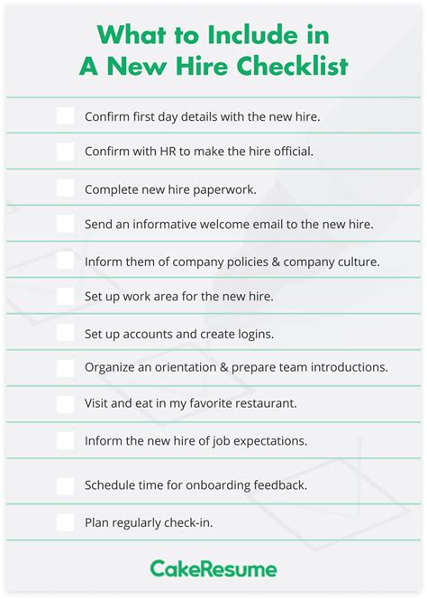 New Hire Checklist Employment Application Onboarding Process New Hire