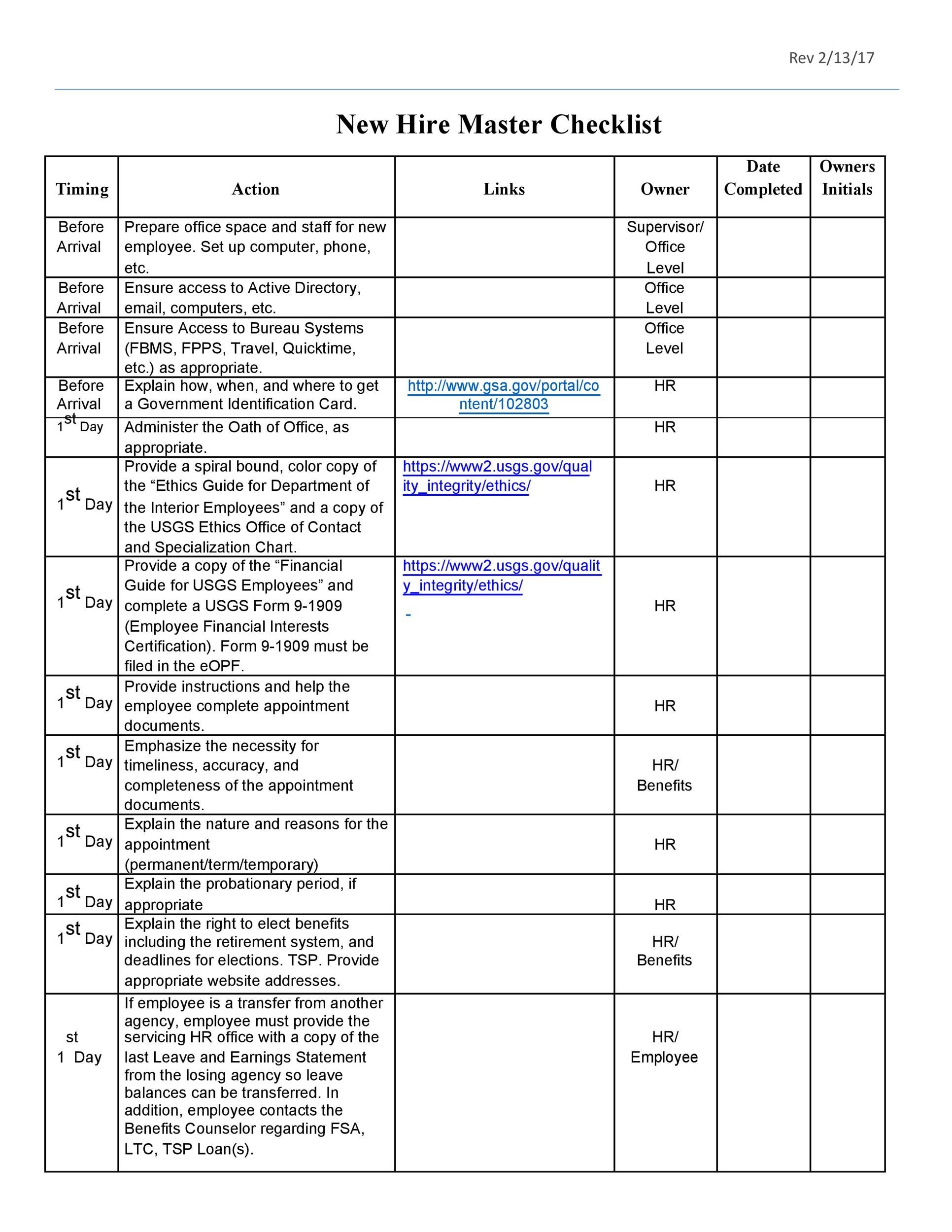 New Hire Checklist Examples