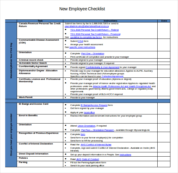 New Hire Checklist Template 18 Free Word Excel Pdf Documents