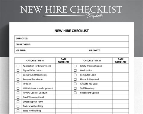 New Hire Form Template Employment Form Onboarding Checklist Job