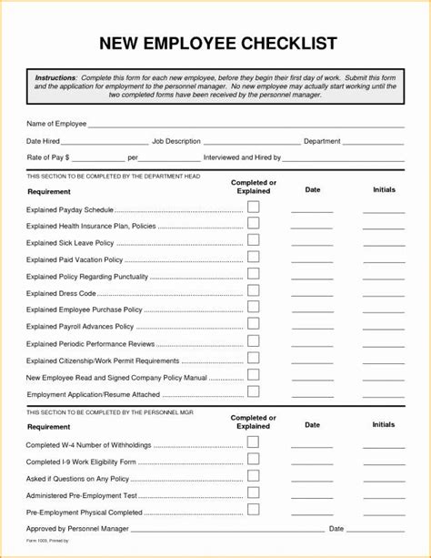 New Hire Form Template Lovely New Hire Checklist Template Manajemen