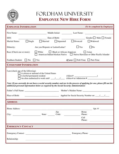 New Hire Information Form Template