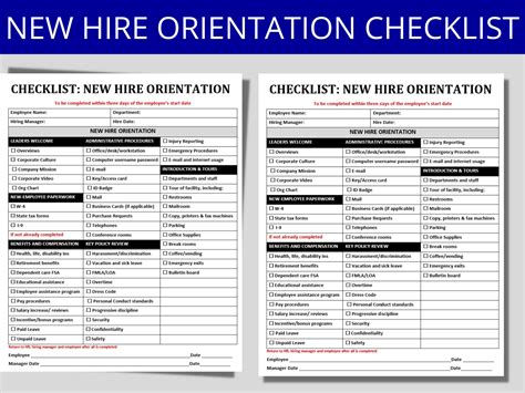 New Hire Orientation Checklist Employee Onboarding Form Hr Templates Human Resources Forms New