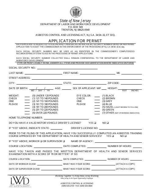 New Jersey Application For Permit Fill Out Sign Online And Download