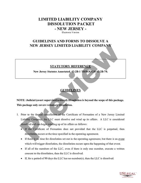 New Jersey Dissolution Package To Dissolve Limited Liability Company