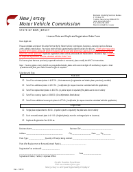 New Jersey License Plate And Duplicate Registration Order Form Fill