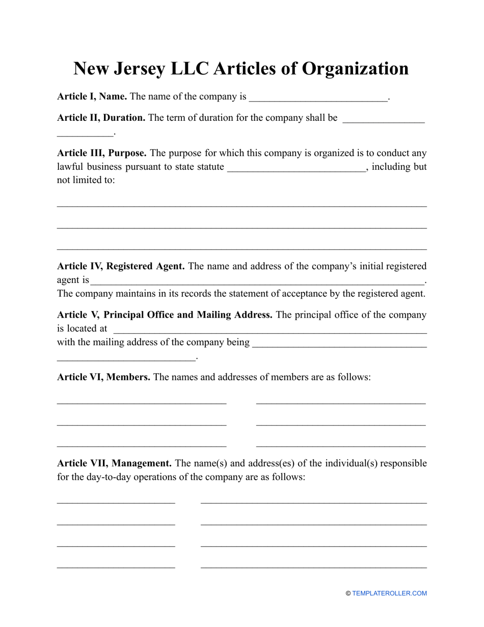 New Jersey Llc Articles Of Organization Form Fill Out Sign Online And Download Pdf