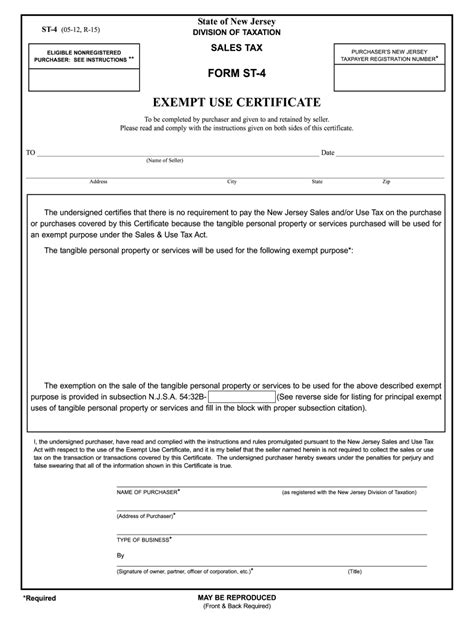 New Jersey Sales Tax Exemption Form St 5 Exemptform Com