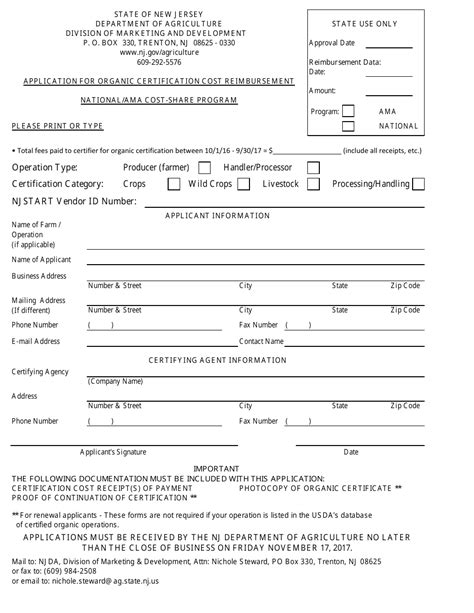 New Jersey Usda Organic Certification Cost Share Program Application