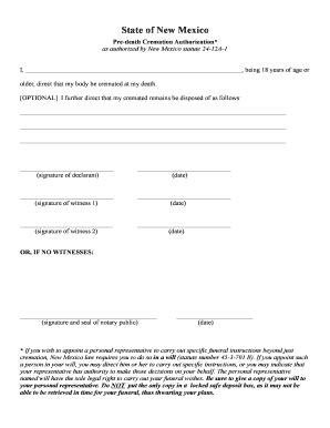 New Mexico Cremation Authorization Form Fill And Sign Printable