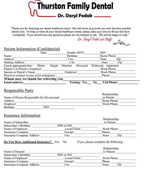 New Patient Paperwork Thurston Family Dental