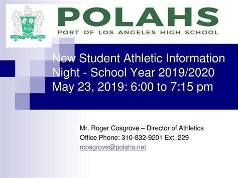 New Student Athletic Information Night School Year 2019 2020 May 23