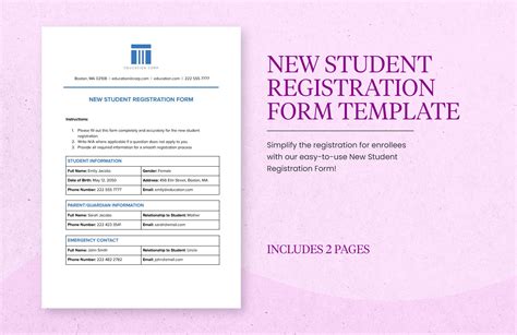 New Student Registration Form Template In Word Pdf Google Docs