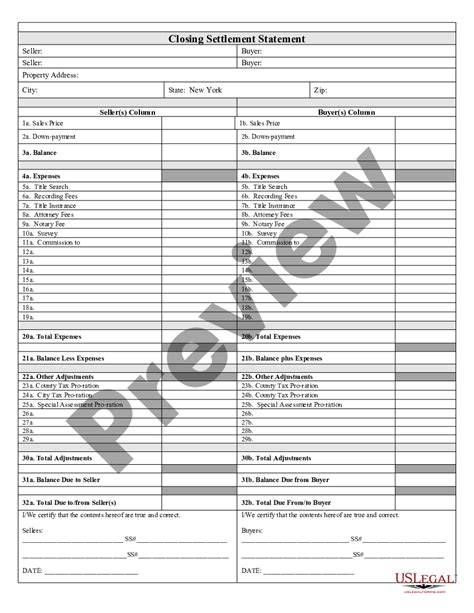 New York Closing Statement New York Closing Us Legal Forms