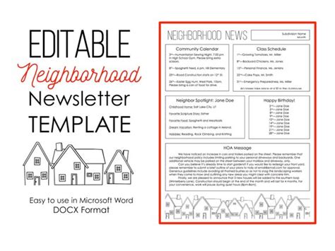 Newsletter Template For Microsoft Word Neighborhood Subdivision Hoa Editable Instant