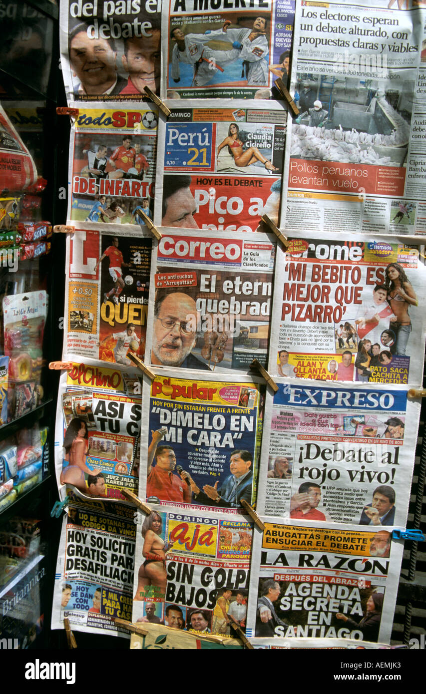 Newspaper Display On Stall Lima Peru Stock Photo Alamy