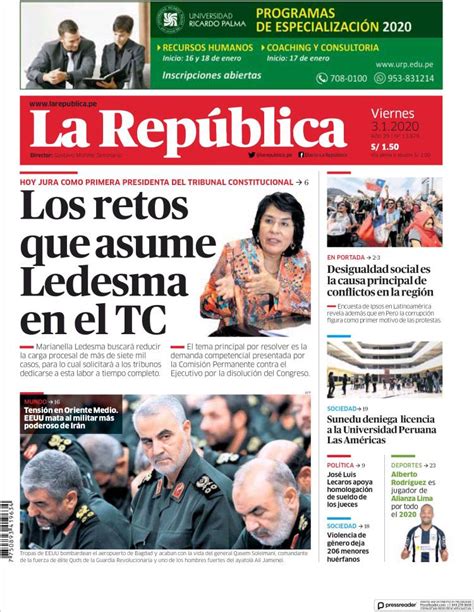 Newspaper La Republica Peru Newspapers In Peru Friday S Edition