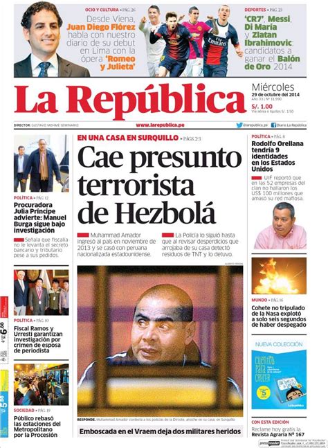 Newspaper La Republica Peru Newspapers In Peru Wednesday S Edition