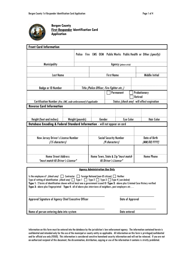 Nj First Responder Identification Application Bergen County Fill