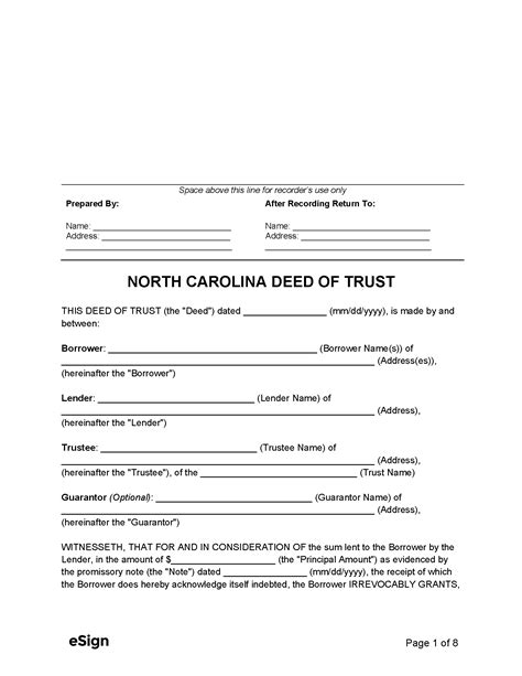 North Carolina Deed Of Trust Form