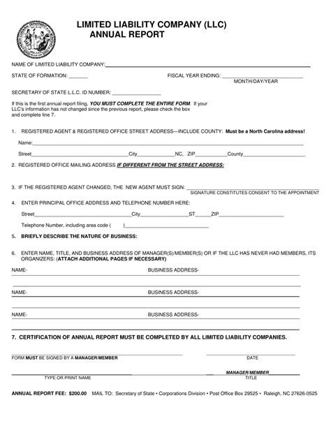 North Carolina Limited Liability Company Annual Report Form Fill Out Sign Online And Download