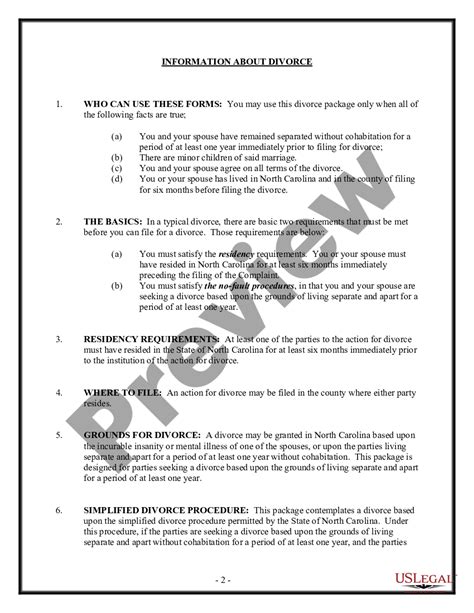 North Carolina No Uncontested Divorce Nc Us Legal Forms