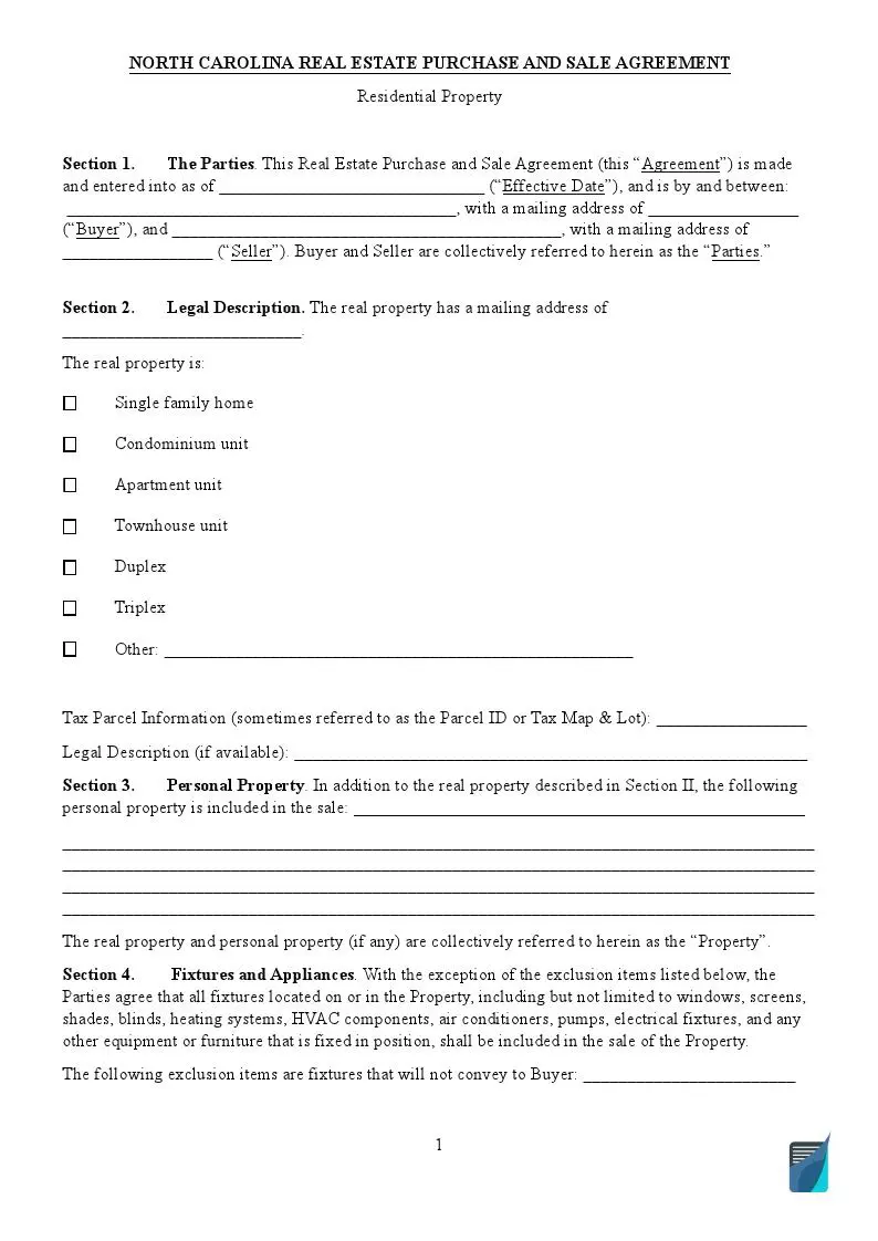 North Carolina Real Estate Purchase Agreement 1