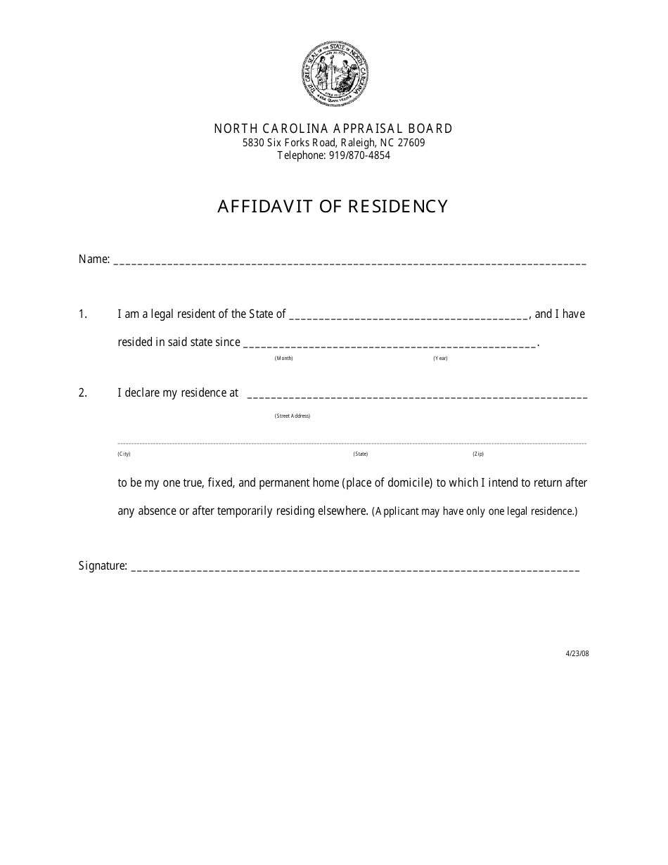 Notarized Affidavit Of Residency Template Pdf Template