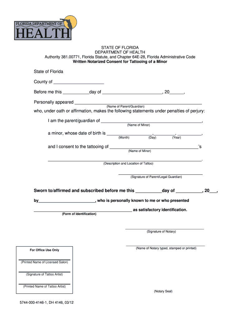 Notarized Minor Consent Florida Department Of Health Notarized