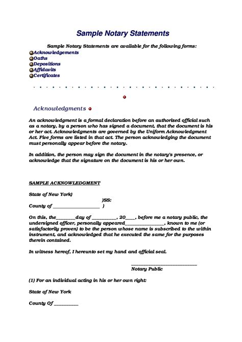 Notary Document Sample Template Business