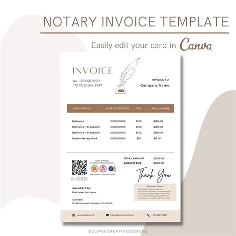 Notary Invoice Template Invoice For Notary Public Loan Etsy In 2022