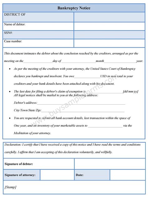 Notice Of Bankruptcy Form Sample Forms